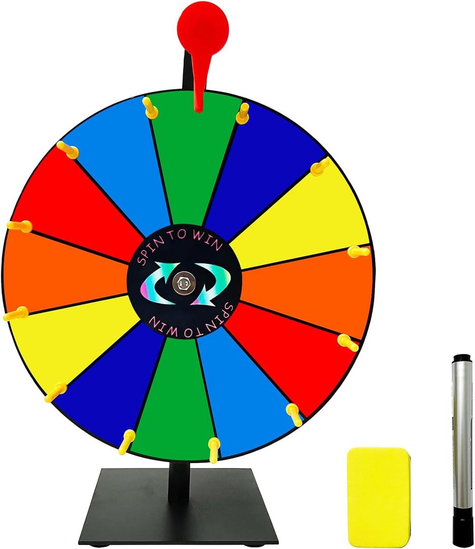 12 Inch Spinning Prize Wheel with 12 Slots, Heavy Duty Base and Stand, Tabletop Roulette Spinner of Fortune, Spin The Wheel with Eraser for Trade Show, Carnival (12 Inches)