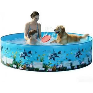 5 ft Foldable Hard Plastic Wading Pool - 60" x 15" Non-Inflatable Quick Setup Pool for Kids, Pets and Family Backyard Outdoor Use