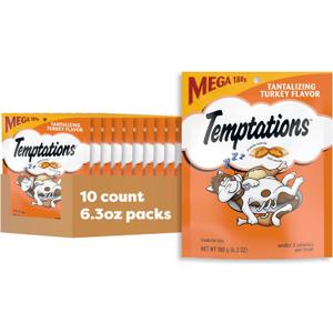 Temptations Classic Crunchy and Soft Cat Treats Tantalizing Turkey Flavor, 6.3 oz. Pouch (Pack of 10), Best By 12, 2025 Temptations Classic Crunchy and Soft Cat Treats Tantalizing Turkey Flavor, 6.3 oz. Pouch (Pack of 10), Best By 12, 2025