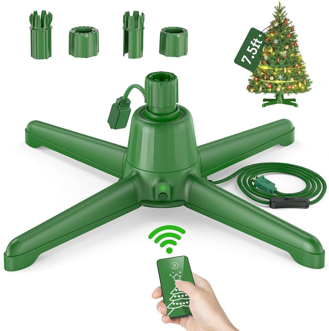 2024 Upgrade Rotating Christmas Tree Stand, UL Certified Adjustable Tree Stands with Remote Control for Up to 7.5ft 90lb Artificial Tree, Durable 3 Light Outputs with Up to 625 Watts of Power (Deep Green)