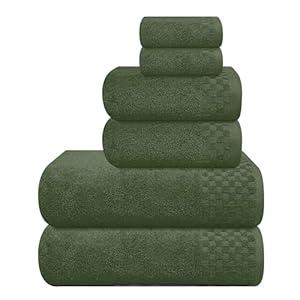 MyOwn Premium Cotton 6 Pack Towel Set for Bathroom, Contains 2 Bath Towels 28x55 inch, 2 Hand Towels 16x24 inch & 2 Wash Coths 12x12 inch, Ideal Everyday use, Compact & Lightweight - Olive Green