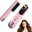 2Pcs Numoya GoBrush Pro 2025 Hair Straightener Brush for Short Hair, Portable Travel Straightener, 4 Temps Fast Heating MCH Ceramic, Smooth Frizz Styling Tool (1pcs)