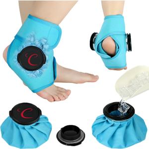 Comfytemp Ankle Ice Pack Wrap, Refillable Wearable Ice Bags for Injuries Reusable, 1H Long Lasting, Hot & Cold Therapy for Swelling, Sprained Ankles, Post Surgery for Men Women - 1Pcs
