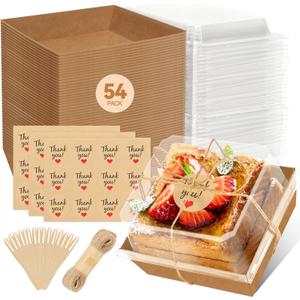 54 Pack Small Charcuterie Boxes with Clear Lids, Paper Mini Charcuterie Box To Go, Disposable Food Container with Lid, Dessert Boxes for Sandwich, Cookie, Sushi, Cake Slice, and Strawberries