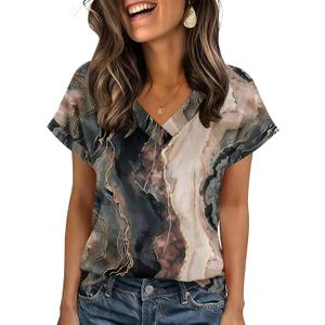 Zeagoo Womens Summer Tops Rolled Short Sleeve V Neck Shirts Casual Dressy Business Work Blouses Outfits, XL
