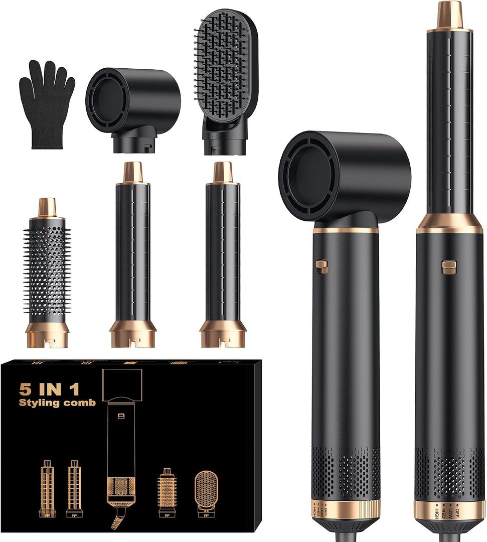 5 in 1 Blow Dryer Brush, Upgrade Hair Dryer Brush Set Negative Ion Air Styler Curling Wrap Air Curler, Hot Air Brush Curling Iron Hair Styling Tools As A Gift for Straight/Curl/Dry/Smooth