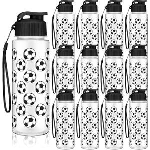 12 Pcs Soccer Water Bottles Bulk 17 oz Soccer Sports Bottle with Leak Proof Flip Top Reusable Plastic Water Bottles for Team Gift Accessories Sports Party Favors Supplies (Black)