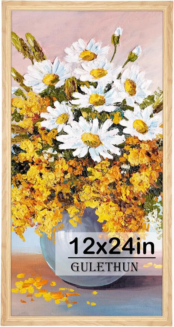 GULETHUN 12x24 Picture Frame, Natural Wood Poster Frame, Home Decor Natural Gallery Frames, Horizontal or Vertical Format, Sturdy, Plexiglass, Large Wall Decor, for Photos, Artworks, Posters