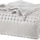 PHF 100% Cotton Waffle Weave Blanket Queen Size, Soft Lightweight Breathable Cozy Summer Blankets for Bed, Luxury Aesthetic Woven Bedding for Home Decor, 90"x90", Light Grey (Queen(90"x90"))