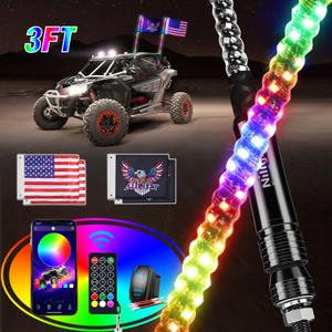 Nilight 2PCS 3FT RGB LED Whip Light, Remote App Control w/DIY Chasing Patterns Stop Turn Reverse Lighting Modes Safety Lighted Antenna for ATV UTV Polaris RZR Can-am Dune Buggy Jeep