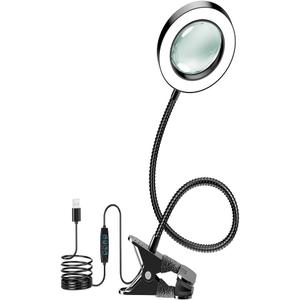 10X Magnifying Glass with Light and Timer, 2 in 1 Magnifying Desk Lamp, 3 Color Modes 10 Dimmable Brightness, Flexible Gooseneck Magnifier with Light for Craft Hobby Sewing Close Work(No Adapter) (Black)