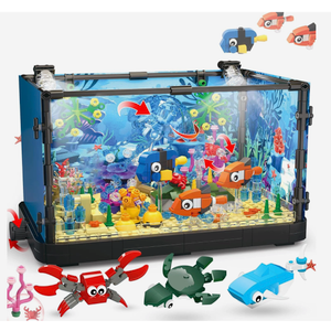 Jorumo Fish Tank Building Block, Lighting Aquarium Building Sets for Adults and Kids Including Ocean Jellyfish, Dolphin, Turtle, Crab, Animal Building Toys for Boys Age 12+, 725pcs