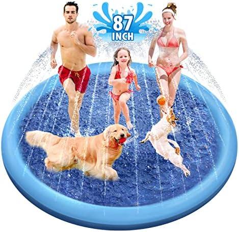 Raxurt Dog Splash Pad, 87 in Anti-Slip Dog Pool Splash Pad for Dogs Kids 0.55mm Thickened Durable Bath Pool Pet Summer Outdoor Water Toys Backyard Fountain Play Mat, Blue