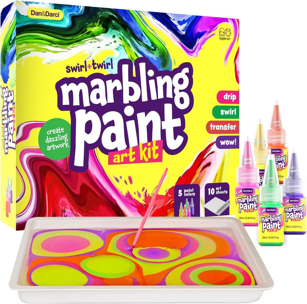 Dan&Darci Marbling Paint Art Kit for Kids - Arts & Crafts Gifts for Girls & Boys Ages 6-12 Years Old - Craft Kits Set - Gift Ideas Activities Toys Age 6 7 8 9 10 Year Olds - Marble Painting Sets