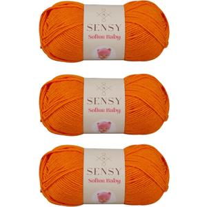 3 Skeins of Sensy Softee Baby Yarn, 3.5 oz, 275 Yards, Gauge 3 Light (Orange Peel)