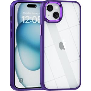 for iPhone 15 case,Crystal Clear Hard PC Back +Soft TPU Frame Shockproof Military-Drop Protection,Classic Hybrid Case for iPhone 15-6.1"Dark Purple