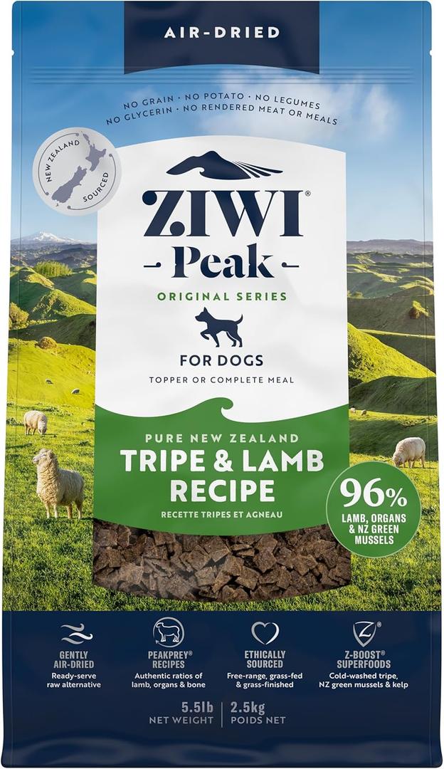 ZIWI Peak Air-Dried Dog Food  Tripe & Lamb - All Natural, High Protein, Grain Free, Limited Ingredient w/ Superfoods (88oz) (EXP 03/01/26)