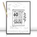 Framed 60th Birthday Decorations Sign Poster for Men Women 12"x16"- 60 Birthday Party Favors, Guest Book Alternative  With Pen & Wall Hanger  60 Years Old Gifts for Men or Women