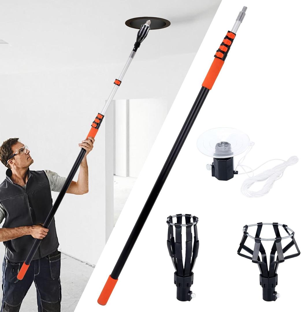 26FT Reach Light Bulb Changer for High Ceilings,Lightbulb Changer 5-20FT with Basket & Suction Cup for Recessed Lights High Ceiling,Light Bulb Remover Tool with Telescopic Extension Pole