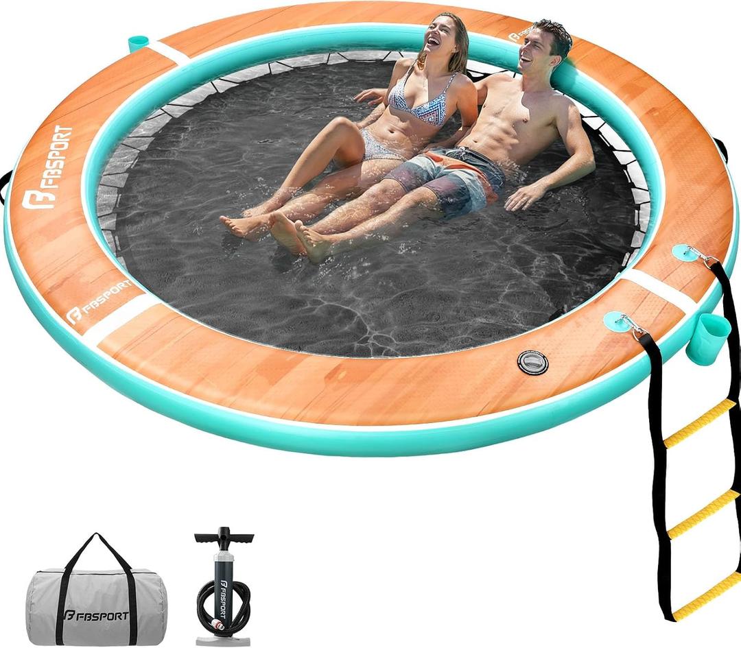 FBSPORT Inflatable Water Hammock Round Floating Ring, 10/8/6ft Inflatable Dock Floating Platform for Lake W/Cupholder, Sun Float Chill Raft Float Ring Tanning Pool Lounger Island Platform Pad