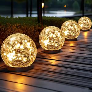Solar Globe Lights Outdoor Waterproof - Cracked Glass Ball Lights for Garden, Patio, Yard, Lawn and Backyard Decor - Solar Orbs for Outside Decorations (Warm White)