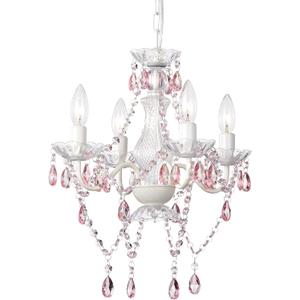 LaLuLa Pink Chandelier White Chandeliers Lighting with Acrylic Crystals Mini 4 Lights Pendant Light for Bedroom and Girls Room