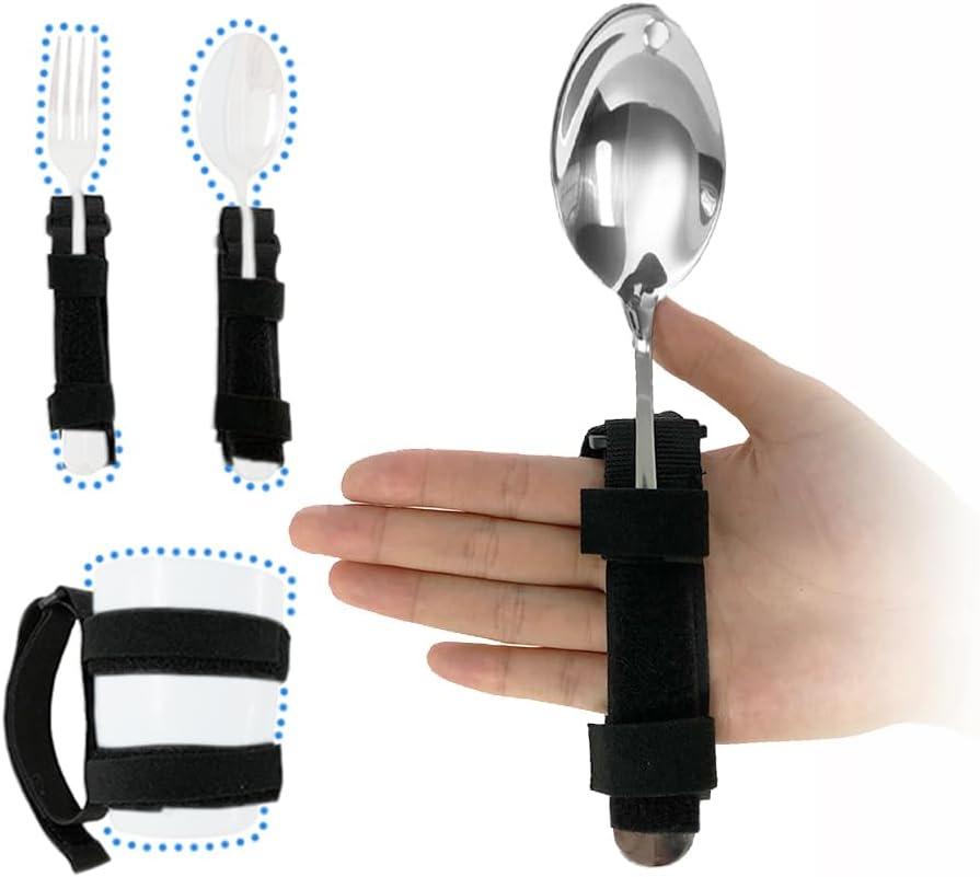 Universal Cuff Adaptive Utensil Holder for Elderly Adults Eating Handicap Utensils Feeding Therapy Tools (3 PCS) Adaptive Holder Cups Spoon Fork Gadgets for Arthritic Hands Parkinsons Patients Gifts