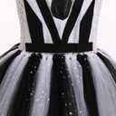 Kids Girl Halloween Costume Black White Striped Ruffle Tulle Tutu Dress with Headband Cosplay Birthday Party Outfit (8-9 Years)