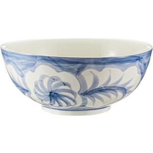 Maxdot Blue and White Bowl 10 x 5 Inch Large Hand Painted Stoneware Decorative Vase Bowl with Floral Chinoiserie Ceramic Design for Kitchen Centerpiece Creative Home Decor