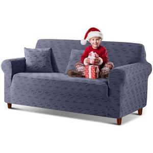 TAOCOCO Loveseat Sofa Cover, 1Piece Couch Cover for 2 Cushion Sofa Washable Loveseat Slipcover with 2PCS Throw Pillow Covers, Jacquard Furniture Protector for Pets Dog(2 Seater,Grey)