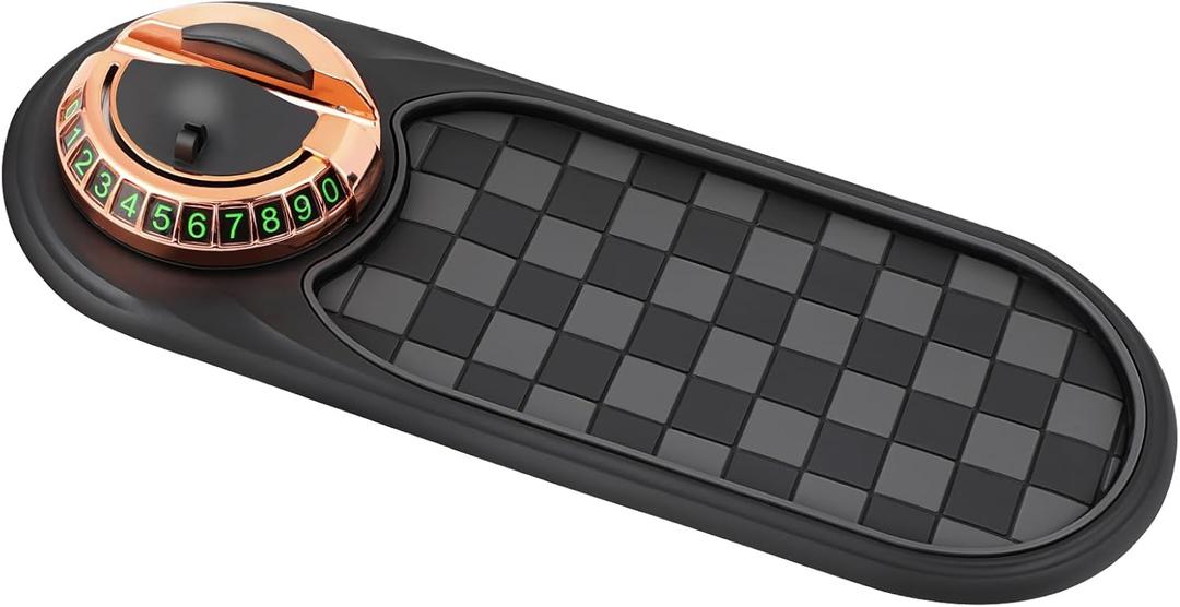 Multifunction Car Anti-Slip Mat,Portable Electronic Device Mount,Universal Phone Holder,Rotatable Anti Skid Car Dashboard Pad with Temporary Parking Numbe for Phones, Keys, Gadgets (Gold)