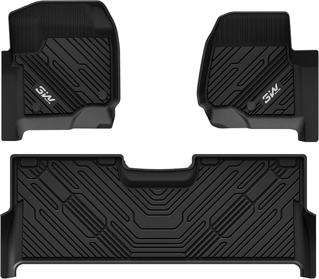 3W Floor Mats Fit for Ford F250 F350 F450 F550 2017-2024 2025 Super Duty Crew Cab Bucket Seat with Under Seat Storage, All Weather TPE Custom Fit F 250 Floor Liner(Not for Vinyl Floor), Upgraded