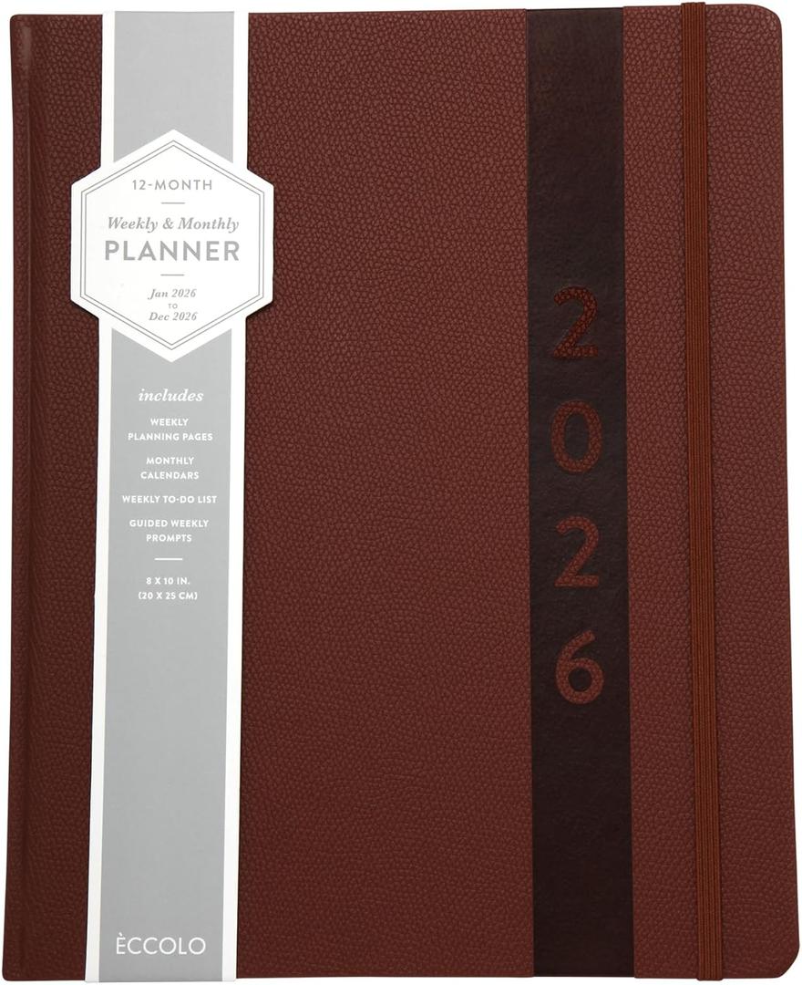 WORLD TRAVELER 2026 Planner Weekly and Monthly - 8'' x 10'' Hard Cover January December Agenda Daily Planner 2026 To Do List, Size 8X10, Brown Textured