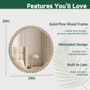 24"x24" Round Solid Wood Farmhouse Decorative Wall Mirror | Timeless Circle Wall Mirror with Natural Color Braided Wood Frame, Perfect for Bathroom, Vanity, Entryways, Living Rooms