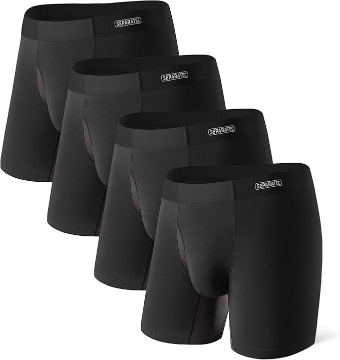 Separatec Men's Underwear with Separate Pouch, Micro Modal Boxer Briefs Seamless Waistband Underwear for Men 4 Pack, M