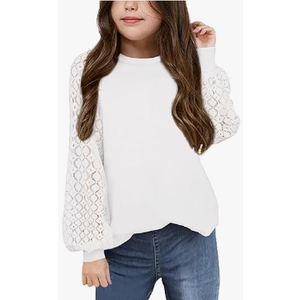 Arshiner Girls Shirts Lace Raglan Long Sleeves Crewneck Casual Soft Kids Blouse Tee Tops (11-12 Years, Black)