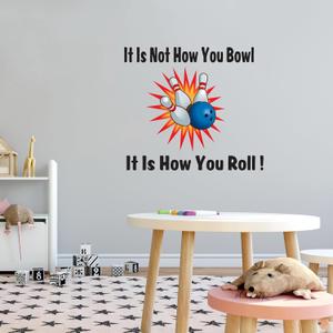 Design With Vinyl Its not How You Bowl It is How You Roll Bowling Pins Wall Decal Knock Down Bowling Pins Bedroom Wall Sticker Removable - Size: 40 Inch x 36 Inch (Multi)