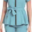 Scrub for Women Set - Cute Scrub Top & Pants with Zipper Multi Pocket, Anti Wrinkle, Slim Fit (Blue, XS)