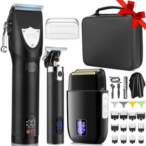 Lanumi Professional Hair Clippers Electric Razor Shavers Men 3 Piece Set Rechargeable Clippers and Trimmers Beard Trimmer Barber Kit with Travel Case Clippers for Hair Cutting Gifts for him (Black1)