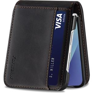 for Samsung Galaxy Z flip 7 Case Flip Leather Cover with Hinge Protection, Slim Thin Magnetic Wallet Case [1 Card Holder], Shockproof Protective Cover for Samsung Z Flip 7 5g Phone Case (Black)
