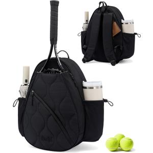 Sucipi Tennis Bag for Women and Men, Water-Resistant and Machine Washable Tennis Racket Backpack, Lightweight Sports Bag for Pickleball, Badminton (Medium, Black)