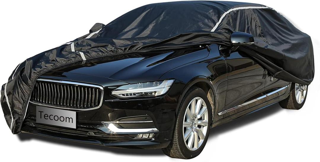 Tecoom Car Cover Waterproof All Weather, Car Covers for Automobiles w/Zipper Door, Cotton Backing Waterproof Hail Car Cover, Snowproof Sun UV Protection Windproof, Universal Fit for Sedan (170"-190") (3XLfor Sedan(Lenght 170"190"), Black with cotton)
