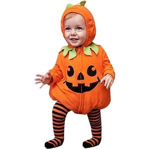 oneflow Newborn Toddler Baby Girl Boy Halloween Pumpkin Costumes Cute Hooded Romper Jumpsuit Outfit Clothes (6-12 Months, Orange Hoodie+stripe Pants)