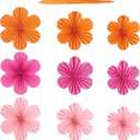 SUNBEAUTY 9 Pcs Hot Pink and Orange Paper Flowers Decorations for Wall, Spring Summer Vibrant Decorations for Wall Rock Party Girl Groovy Birthday Baby Shower Wedding Bachelorette Room Hanging Decor