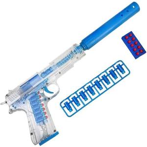 ArtCreativity Glowing Toy Pistol with Ejecting Shells - 8.75" - Realistic Soft Bullet Pistol with Silencer, 10 Soft Bullets, Shells & Safety Glasses - Toy Shell Ejecting Gun with Functional Magazine