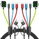 Travel Essentials Watch Charger, 4 in 2 Multi Charging Cable with Dual Type-C, USB A/C Travel Charger for Multiple Devices for iWatch Ultra/SE/11-2, iPhone 17-11, Galaxy S25-21, iPad (2PACK 5FT) (2Pack-Green_Black_Blue_Red)