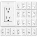 BESTTEN 20 Pack 15 Amp Tamper Resistant Decor Receptacle, Standard Electrical Wall Outlet, Residential and Commercial Use, 15A/125V/1875W, Wallplate Included, UL Listed, White