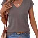 LaGracia Short Sleeve Sweater for Women V Neck Wool Blend Cropped Sweaters Business Casual Work Tops Summer Outfits (Brown, XL)