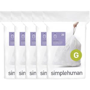 simplehuman Code G 100 Count, Dispenser Pack Custom Fit Liners, Drawstring Trash Bags, 30 Liter / 8 Gallon, White