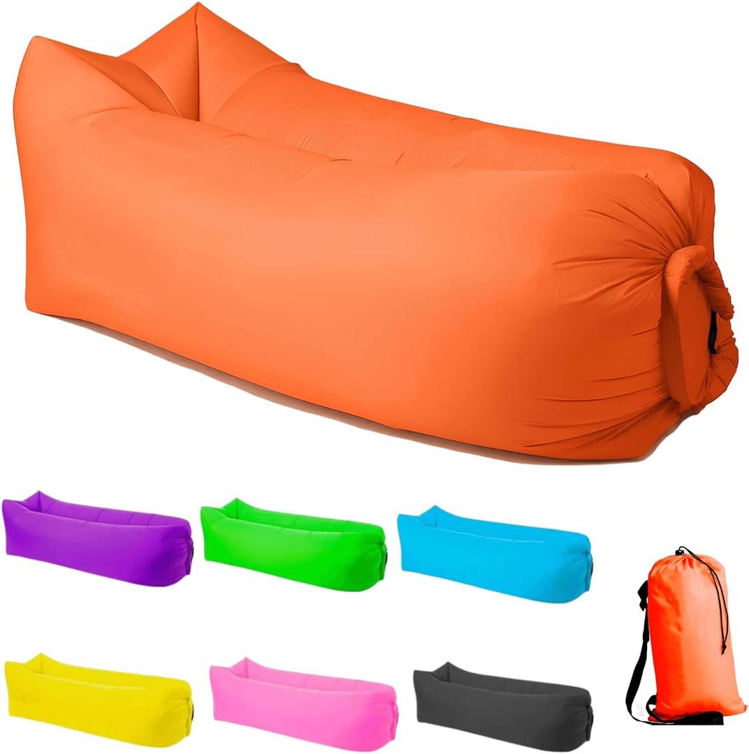Inflatable Lounger Air Sofa Hammock, Inflatable Couch for Camping, Portable Waterproof Anti-Air Leaking Pouch Couch Air Chair for Outdoor, Beach, Hiking, Picnics, Music Festivals (Orange)